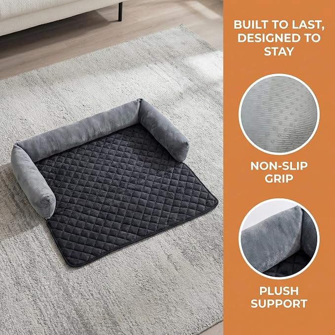 Calming Dog Bed for Couch, Non-Slip Durable Suede Dog Sofa Mat,Removable Washable Couch Dog Bed for Furniture Protector, Perfect for Small, Medium Dogs and Cats (Black and Gray, 30 x 30 inch)