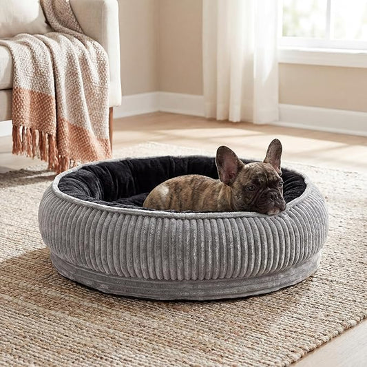 Calming Dog Bed for Small Dogs 18"x20" - Washable Donut Pet Bed with Anti-Slip Bottom, Soft Puppy Bed for Indoor Kittens and Cats with Removable Cover (Black)