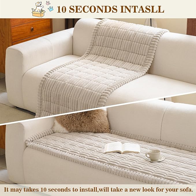 MYSKY HOME Couch Covers for 2 Cushion Sofa, Couch Cover for Dogs, Sofa Covers for Pets Washable, Soft Non-Slip Sofa Slipcovers, Loveseat Couch Covers, Furniture Protector, Oatmeal, 27.6" x 59"