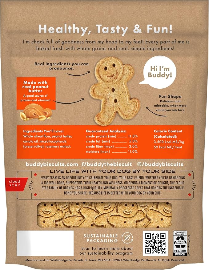 Buddy Biscuits Crunchy Dog Treats, Peanut Butter, 2lbs. Bag