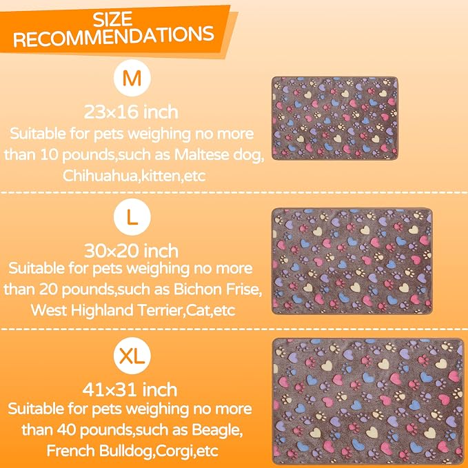 1 Pack 3 Blankets Premium Soft Fluffy Pet Flannel Blanket,Paw Printed Throw for Dogs, Cats and Puppies (Paw Bone Set, 23×16 inch, Pack of 3)