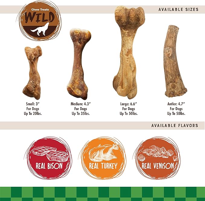 Nylabone Healthy Edibles WILD Natural Dog Bones Long Lasting, Bison Flavor Bone Dog Treats, Medium (2 Count)