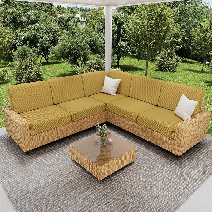 hyha Waterproof Couch Cushion Covers for Pets, Non Slip Sofa Cover for Dogs Washable, Soft Thick Stretch Jacquard Fabric, Sofa Slipcovers with Elastic Bottom (1 Piece for Large, Ginger Yellow)