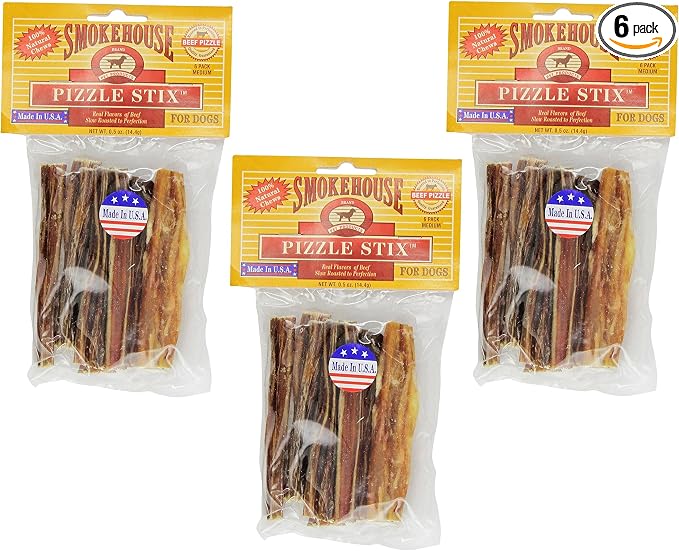 (3 Pack) Smoke House Beef Pizzle Treat for Dogs, 4-Inch - 18 Pizzle Sticks Total