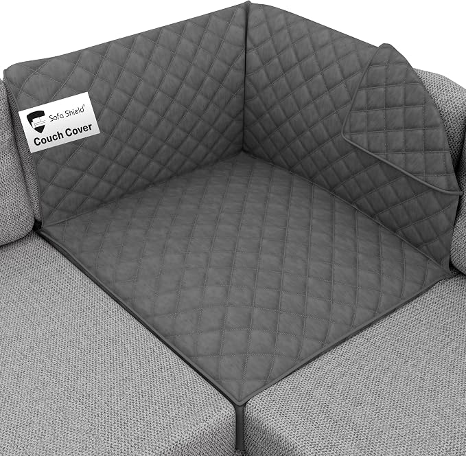 Sofa Shield® Couch Sectional Covers for Dogs, Reversible Furniture Protector with Strap, Stain and Tear Resistant Cushion Cover, 30x30 inch Seat, Machine Washable Slipcover Pets, Cats, Charcoal