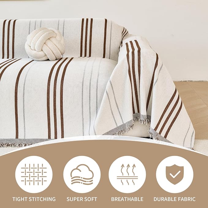 VANJOROY Couch Sofa Cover for 3 Cushion Sectional Sofa L-Shape -Washable 100% Organic Chenille Couch Cover for Dogs Pets, Boho Couch Cover Protector Soft Sofa Slipcovers with Tassel,71"x 134"