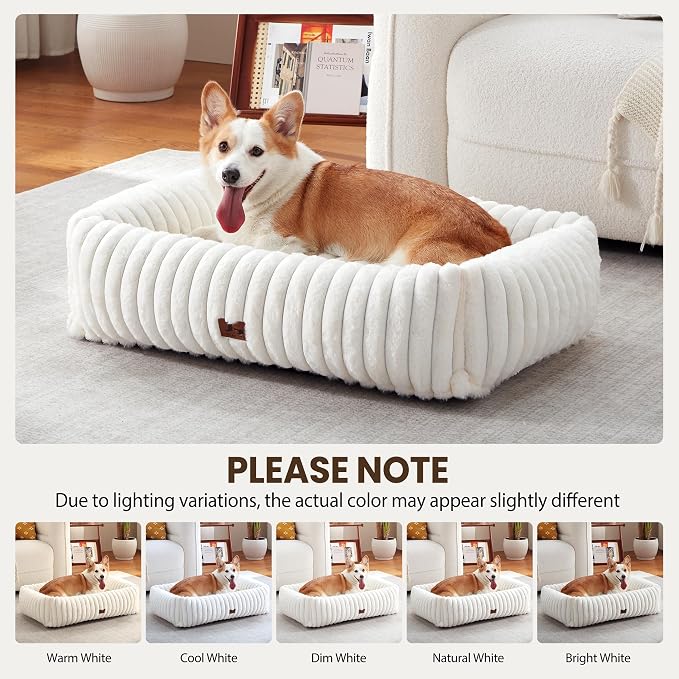 Dog Beds Large Sized Dog,Rectangle Orthopedic Pet Bed for Large Dog, Comfort Fluffy Memory Foam Dog Beds with Anti-Slip Bottom,Cream(35x25x9inchs)