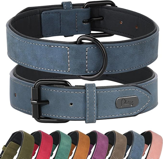 Didog Soft Padded PU Leather Dog Collar, Breathable and Adjustable Dog Collars for Small Dogs, Comfortable for Daily Walk, Blue, M Fit Neck 11-14"(10-20 lbs)