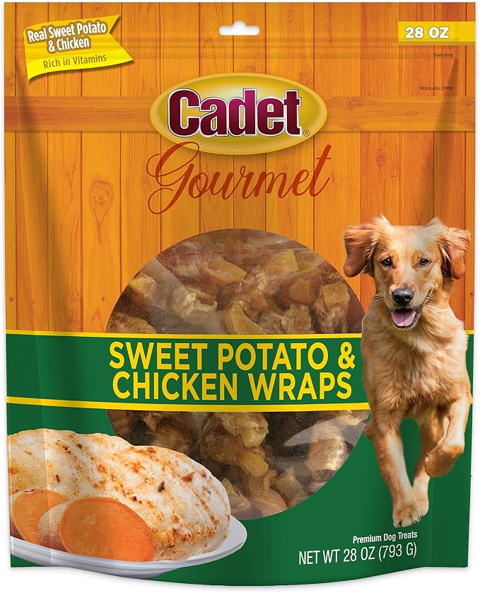 Cadet Gourmet Sweet Potato & Chicken Dog Treats Wraps - Healthy & Natural Chicken & Sweet Potato Dog Training Treats for Small & Large Breeds - Inspected & Tested in USA (28 oz.)