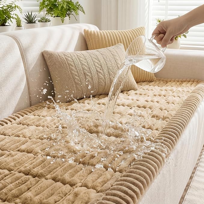 Fixwal Waterproof Dog Couch Cover, Washable Non-Slip Pet Couch Covers for Sofa, Leak-Proof Sofa Protector for Dogs, Pet Friendly Thick Soft Fuzzy Furniture Cover (Coffee, 27.6" x 59.1")