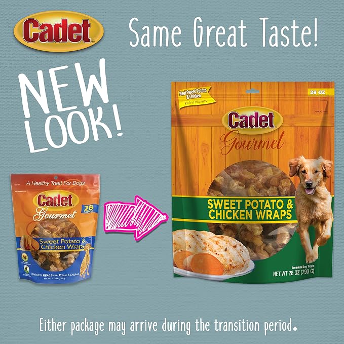 Cadet Gourmet Sweet Potato & Chicken Dog Treats Wraps - Healthy & Natural Chicken & Sweet Potato Dog Training Treats for Small & Large Breeds - Inspected & Tested in USA (28 oz.)