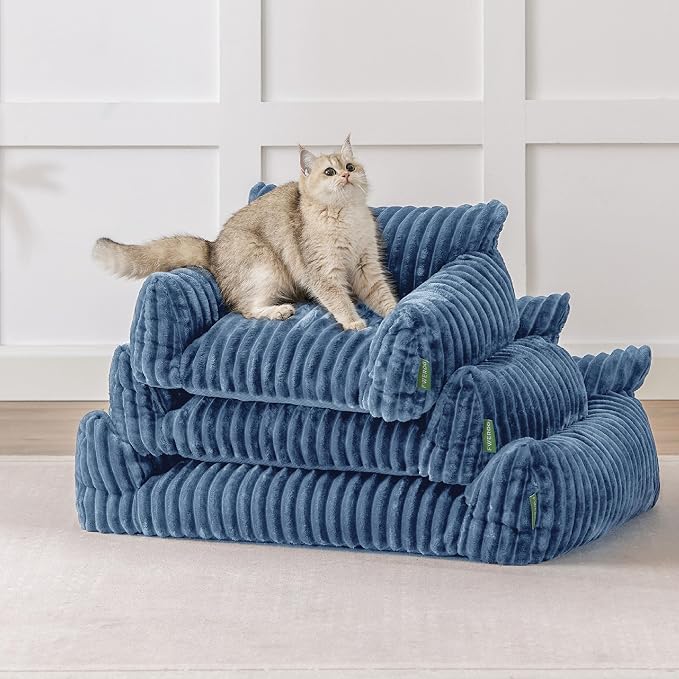 Cute Couch Bed for Pets, Supportive Cat Sofa for Indoor Cats, Small Dog Sofa Bed for Small Dogs, Blue, 24 inches