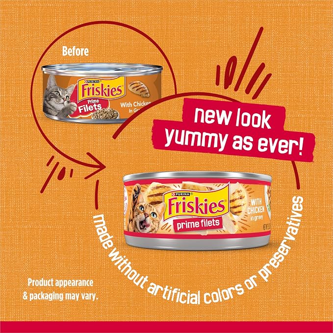 Friskies Purina Prime Filets with Chicken in Wet Cat Food Gravy - 5.5 oz. Cans (Pack of 48)