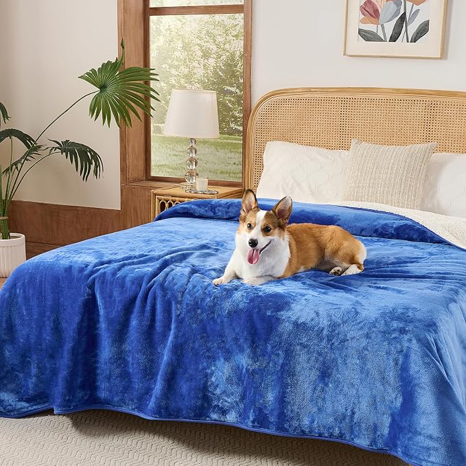 Sunheir Waterproof Dog Blankets for Large Dogs - Cat Blanket Washable for Couch Protection, Soft Sherpa Fleece Puppy Throw Blanket to Prevent Urine Leaks & Protects Furniture, 40"X 50", Blue