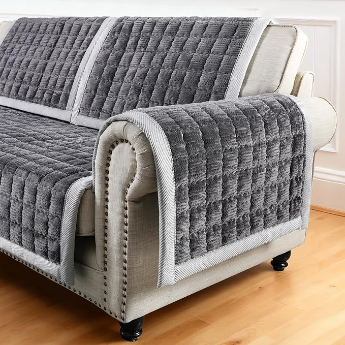Couch Cover for Dogs Washable,Anti-Slip Back Cat Mat Pet Pad Blanket for Furniture Protector,Fuzzy Pet Sofa Cover for 3 Cushion Couch Sofa Pets Friendly (Dark Gray, 1pc/27.6"x70.9"/Seat Cover)