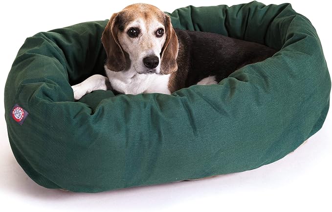 Majestic Pet 32 Inch Bagel Calming Dog Bed Washablee – Cozy Soft Round Dog Bed with Spine Support for Dogs to Rest their Head - Fluffy Donut Dog Bed 32x23x7 (Inch) - Round Pet Bed bed Small – Green