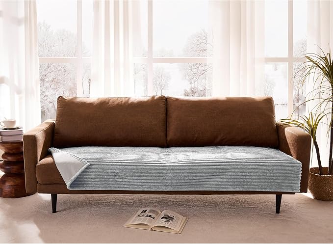 Dual Non-Slip Couch Cover for Dogs Waterproof, Fuzzy Soft Pet Couch Covers for Sofa 3 Cushion, Pet Friendly Soft Dog Bed Covers Sofa Cover Washable (Seagull Gray, 33" x 95" 1 Pack)