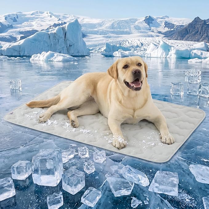 LE SURE Dog Cooling Mat for Extra Large Dogs -Q-Max>0.5 XL Breathable Thin Cool Crate Pad with Chill Cold Fiber and Innovative Mesh Base Design, Portable Washable Pet Kennel Mat for Summer,44x30,Grey