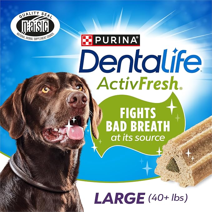DentaLife ActivFresh Pack of 2 Dog Chews for Large Dogs 40 lbs. and Up, Dental Chews to Freshen Breath, Chicken Flavor, 35 oz. Each, 30 Chews Each/60 Total Chews - 30 ct. Pouch