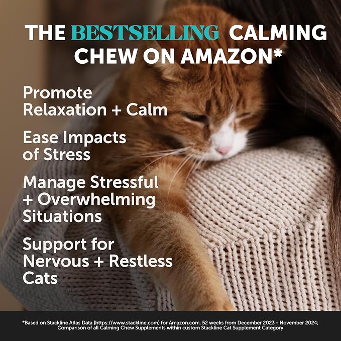 Calming Chews for Cats - Cat Anxiety Relief + Helps Reduce Stress - Behavioral Support & Promotes Relaxation for Travel, Boarding, Vet Visits, Separation Anxiety - Chicken (90-Day Supply)