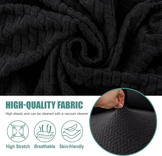 Genina Recliner Loveseat Covers with Console, Stretch Reclining Sofa Covers, 2 Seater Couch Cushion Stripe Jacquard Recliner Slipcovers - Furniture Protector Covers for Pet(Black)