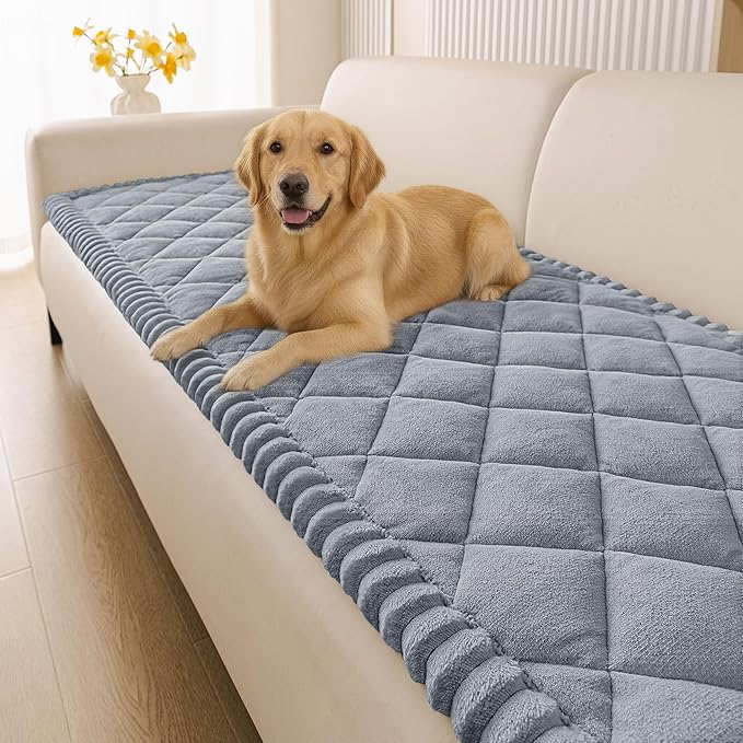 Smiry Couch Cover for Dogs, Non Slip Washable Pet Sofa Protector for Large Dogs, Cats, Fuzzy Plush Sofa Covers for 2 Cushion Couch, Against Fur, Dirt & Scratch Resistant, Grey, 27.6"×59"