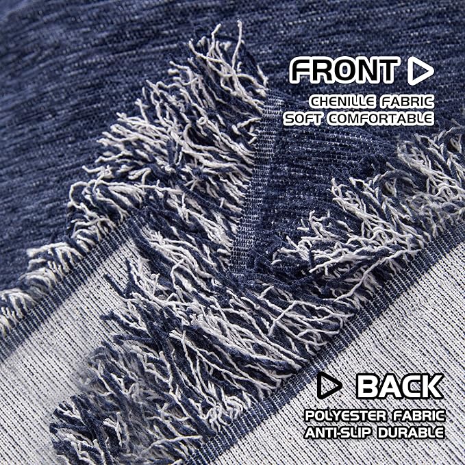 MEETSKY Blue Sofa Covers for 3 Cushion Couch Cover for L Shaped Sectional Sofa Covers Couch Protector Thick Chenille Fabric Washable, Modern Sofa Towel for Living Room, 91" x 118", Navy
