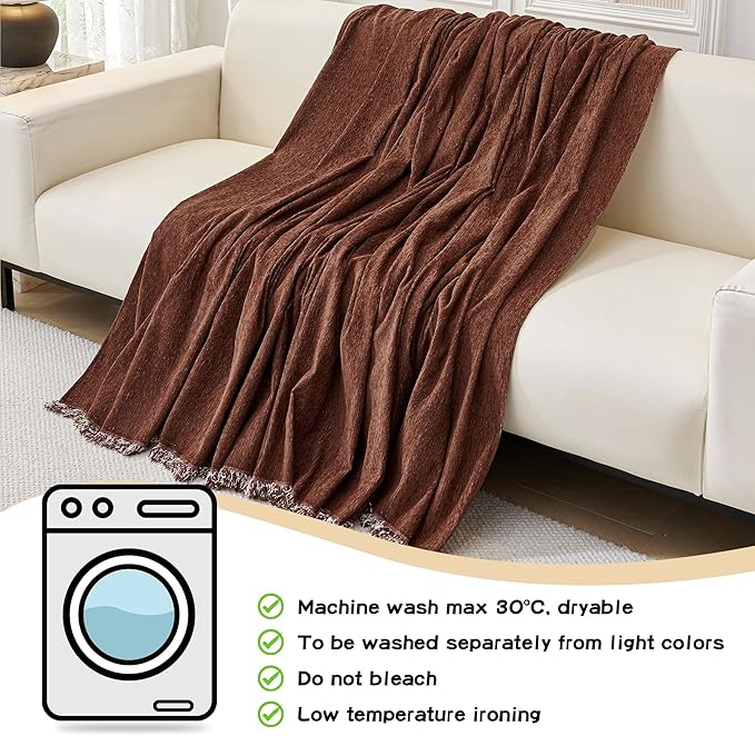 MYSKY HOME Couch Cover for Sectional Sofa, 2 Pieces Chenille Couch Covers for L Shape Sofa Cover, Furniture Protector for Pet, Kid, Sofa Slipcover for 3-4 Cushion Couch (71"x118"+91"x134", Chocolate)
