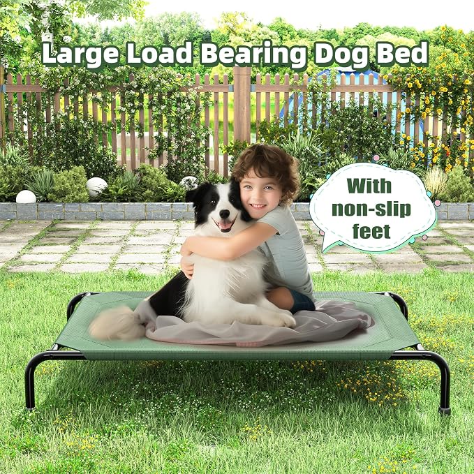 Simple Trending Raised Dog Bed for Large Dogs, Waterproof XL Dog Cot, Outdoor Cooling Elevated Pet Bed, 47.75" x 30.5", Green