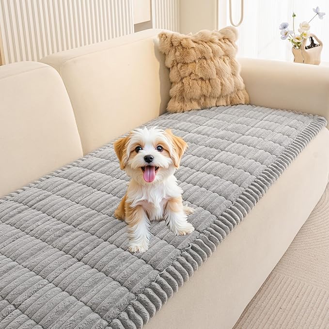 MEETSKY Pet Couch Cover, Small Couch Covers for Dogs Washable, Sofa Covers for 2 Cushion Couch Protector, Non Slip Couch Slipcover Pet Friendly, Light Grey, Dog Mat for Couches, 27.6" x 59"