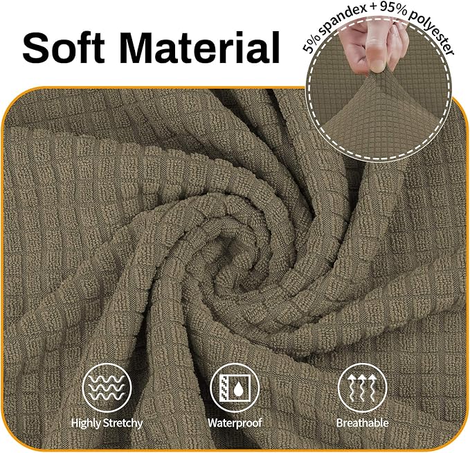 Asnomy Couch Covers for 3 Cushion Couch Stretch Sofa Covers Slipcovers, Pet Protector Furniture Covers for Dogs Cats Spandex Jacquard Fabric Small Checks （Large，Khaki）