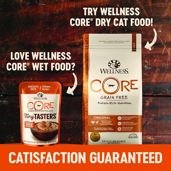 Wellness CORE Tiny Tasters Pate Variety Pack Adult Wet Cat Food, Natural, Protein Rich, Grain Free, Sea Recipies, 1.75 oz, Pack of 12 Pouches