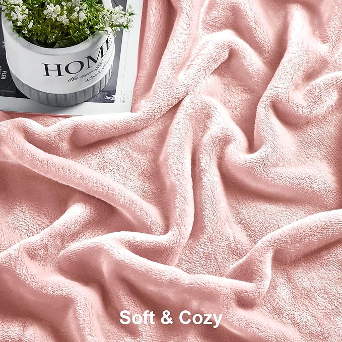 DREAMNINE Soft Plush Fuzzy Fleece Throw Blanket for Couch Sofa Chair 50" x 60", Decorative Solid Lightweight Fluffy Velvet Blankets for Women Girl, Cozy Accent Shaggy Flannel Blanket for Bedroom, Pink