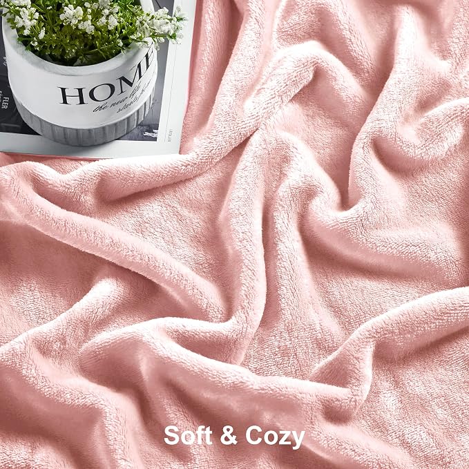 DREAMNINE Oversized Soft Plush Fleece Throw Blanket Twin Size 60" x 80", Decorative Large Solid Lightweight Fluffy Velvet Bed Blankets, Big Cute Cozy Accent Shag Fuzzy Flannel Blanket for Bedroom,Pink