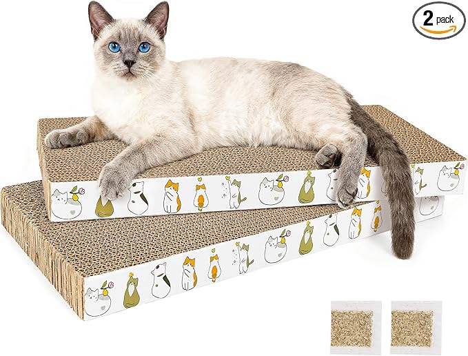 PatiencET 2 Pack Cardboard Cat Scratcher Pad with Catnips, Flat Double-Sided Cat Scratching Board for Small Medium Cats Kittens