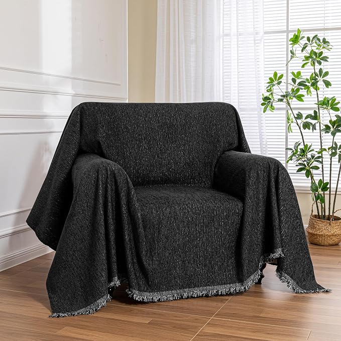 MEETSKY Oversized Chair Cover, Chenille Armchair Couch Cover for Single Sofa, Couch Cover for Dog, Recliner Chair Covers for Pet, Black, 71" X 91"