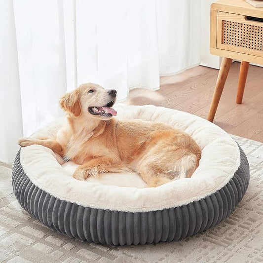 36 inches Donut Dog Bed for Large Dogs - Calming Round Pet Bed with Removable Cover,Washable Milk Plush Faux Fur, Fits Pets up to 80 lbs(Charcoal,Large)