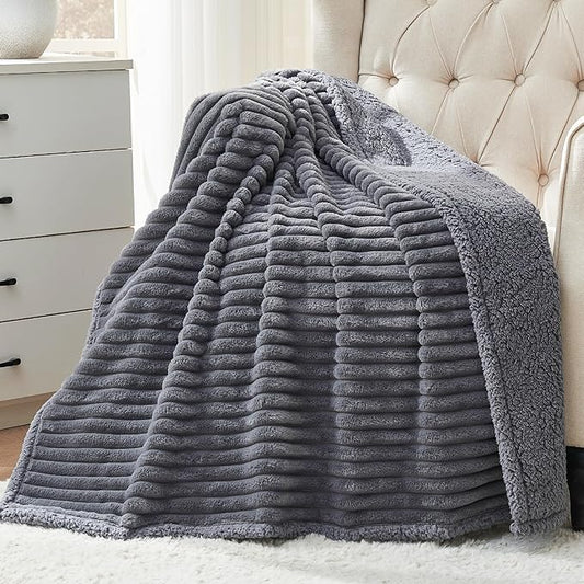 Qeils Waterproof Calming Dog Blanket for Large Dogs, Noiseless Soft Plush Pet Blanket for Bed, 500GSM Thick Faux Fur Pet Throw, Cozy Couch Furniture Protection Washable, Charcoal Grey, 60x80IN