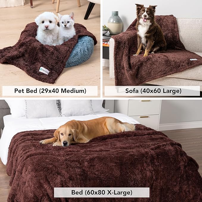 PETAMI Fluffy Fleece CAT and Dog Throw Blanket, Brown, X-Large