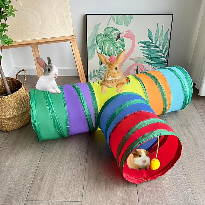 3-Way Collapsible Cat Tunnel Tube Toy Rainbow T— Interactive Play Tunnel with Hanging Ball & Peek Hole for Indoor Cats, Kittens, Puppies & Rabbits | Hours of Fun & Exercise
