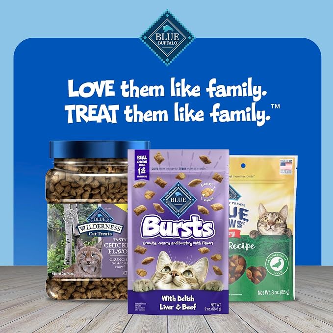 Blue Buffalo Bursts Delish Liver & Beef Crunchy & Creamy Cat Treats, Great for Training, Real Chicken Liver Natural Cat Treats Enhanced with Vitamins, Minerals & Other Nutrients, Tub 12 oz.