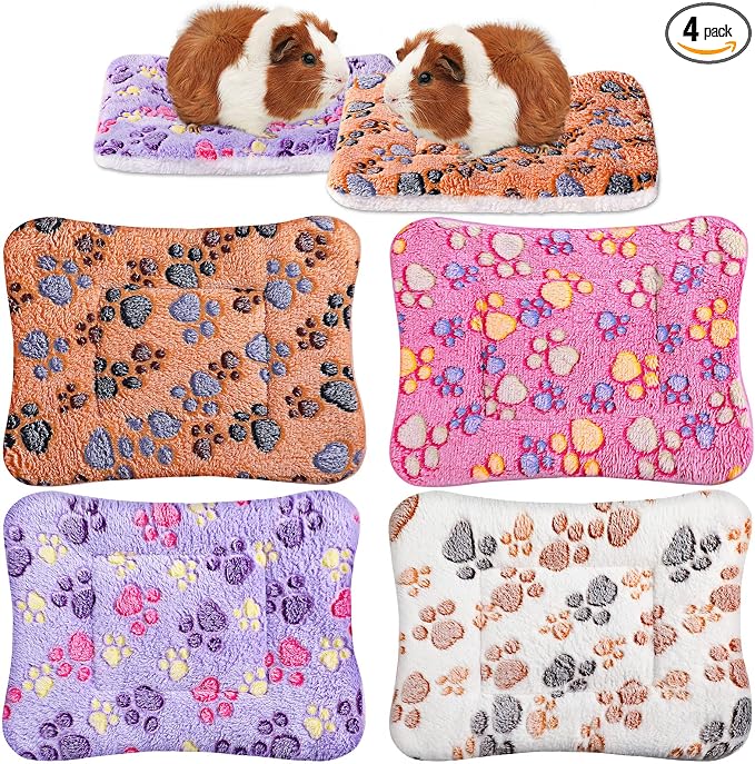 Tuanse 4 Pack Ultra Soft Dog Cat Bed Mat Small Animal Guinea Pig Bed with Cute Print Reversible Fleece Dog Crate Kennel Pad Cozy Washable Thickened Hamster Pet Beds Mat(13 x 10 Inches,Vivid Color)
