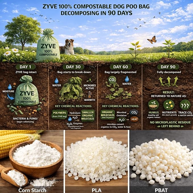 Dog Poop Bags, 100% Compostable & Leak Proof Dog Waste Bags – Vest Style Handle, Extra Thick, 240 Bags (16 Rolls × 15),Cornstarch, PLA & PBAT, TÜV Austria Certified, Dispenser Included