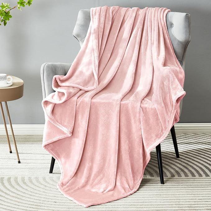 DREAMNINE Pack of 21 Fuzzy Soft Fleece Throw Blanket for Couch Sofa 50" x 60", Decorative Solid Lightweight Velvet Blankets for Chair, Cozy Accent Shaggy Plush Flannel Blanket for Bedroom, Pink
