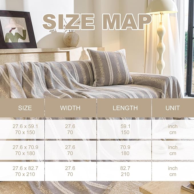 Couch Cover for Dogs Washable Sofa Cover, Sectional Couch Covers, Sofa Covers for 2 Cushion Couch, Non Slip Stripe Sofa Slipcovers Furniture Protector (Light Grey, 71 * 118)