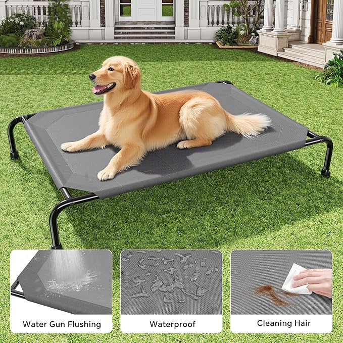 Simple Trending Raised Dog Bed for Large Dogs, Waterproof Elevated Dog Cot for Outdoor, Cooling Breathable Pet Hammock Bed, 47.75" x 30.5", Dark Grey