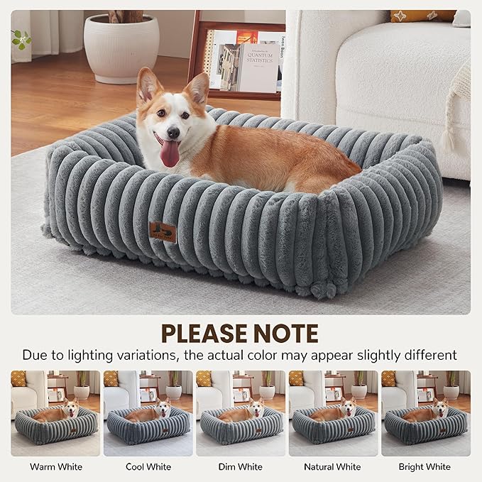 Dog Beds Large Sized Dog,Rectangle Orthopedic Pet Bed for Large Dog, Comfort Fluffy Memory Foam Dog Beds with Anti-Slip Bottom,Grey(35x25x9inchs)