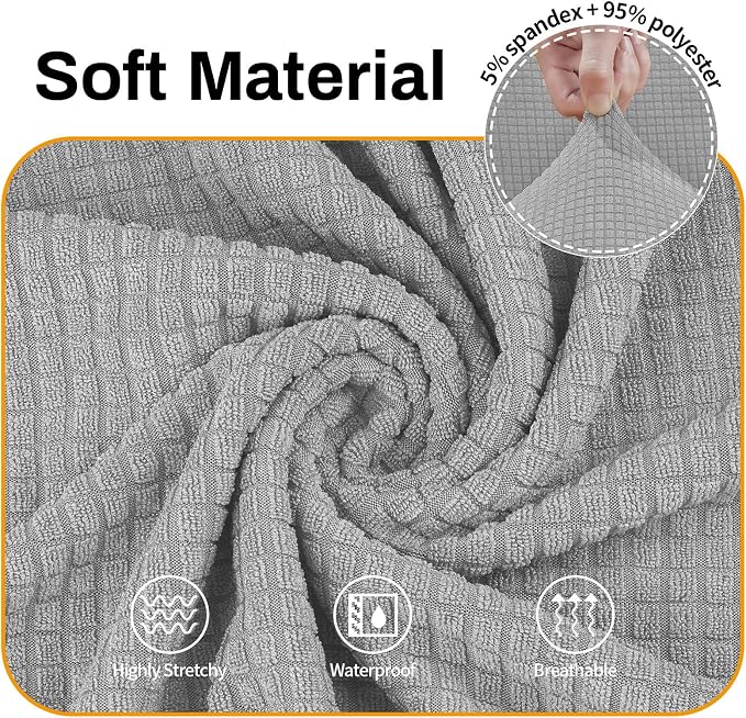 Asnomy Couch Covers for 3 Cushion Couch Stretch Sofa Covers Slipcovers, Pet Protector Furniture Covers for Dogs Cats Spandex Jacquard Fabric Small Checks（X-Large，Silver）