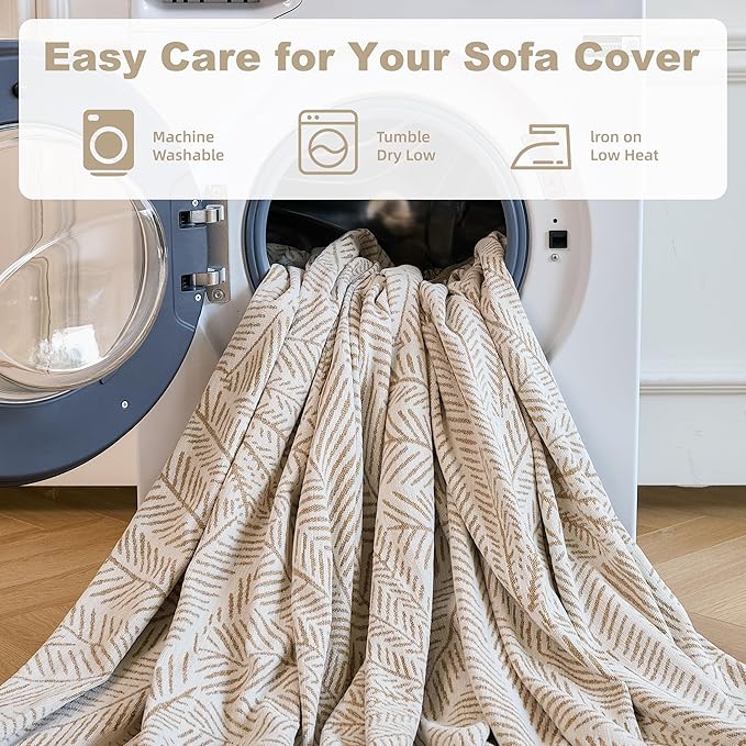 Couch Covers for Sofa, Sofa Covers Washable, Sectional Couch Covers, Sofa Covers for 2 Cushion Couch, Non Slip Stripe Sofa Slipcovers Furniture Protector (Khaki, 71x150)