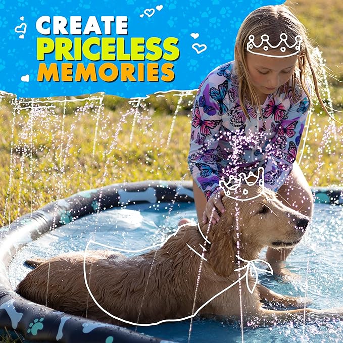 SplashEZ Non Slip Splash Pad for Kids & Dogs, 89’’ Extra Large Splash Pad Sprinkler for Kids, Dog Water Summer Toys - Great Outdoor Toys for Toddlers 1-3 & Children Ages 4-8, Baby Pool for Backyard